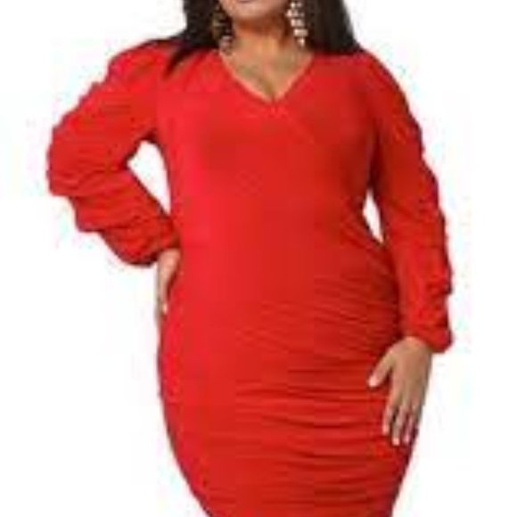 Monif C Gathered Sleeve Faux Wrap Bianca Green Dress Women's Size 1x NEW - Picture 9 of 9